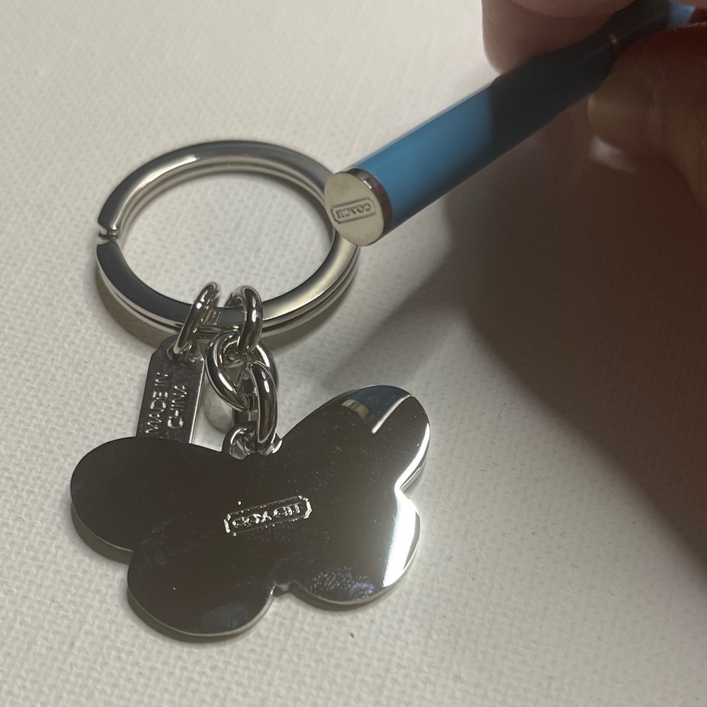 Coach Blue and Green Butterfly Keychain with Coach Pen - Picture 4 of 5